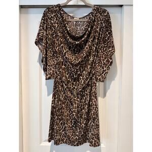Carrie Allen Boutique Leopard Print Cowl Neck Angel Sleeves Sz M Dress | EUC